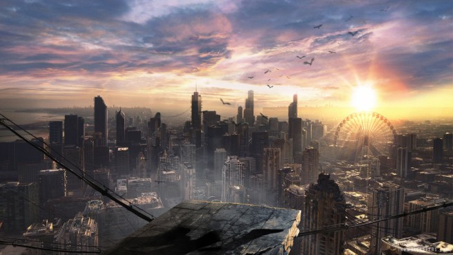 View of Divergent's derelict Chicago cityscape. Image courtesy of Summit Entertainment.